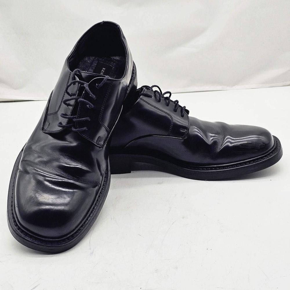 Kenneth Cole Derby Shoes Mens 10 Black Leather Square Toe Made in Italy